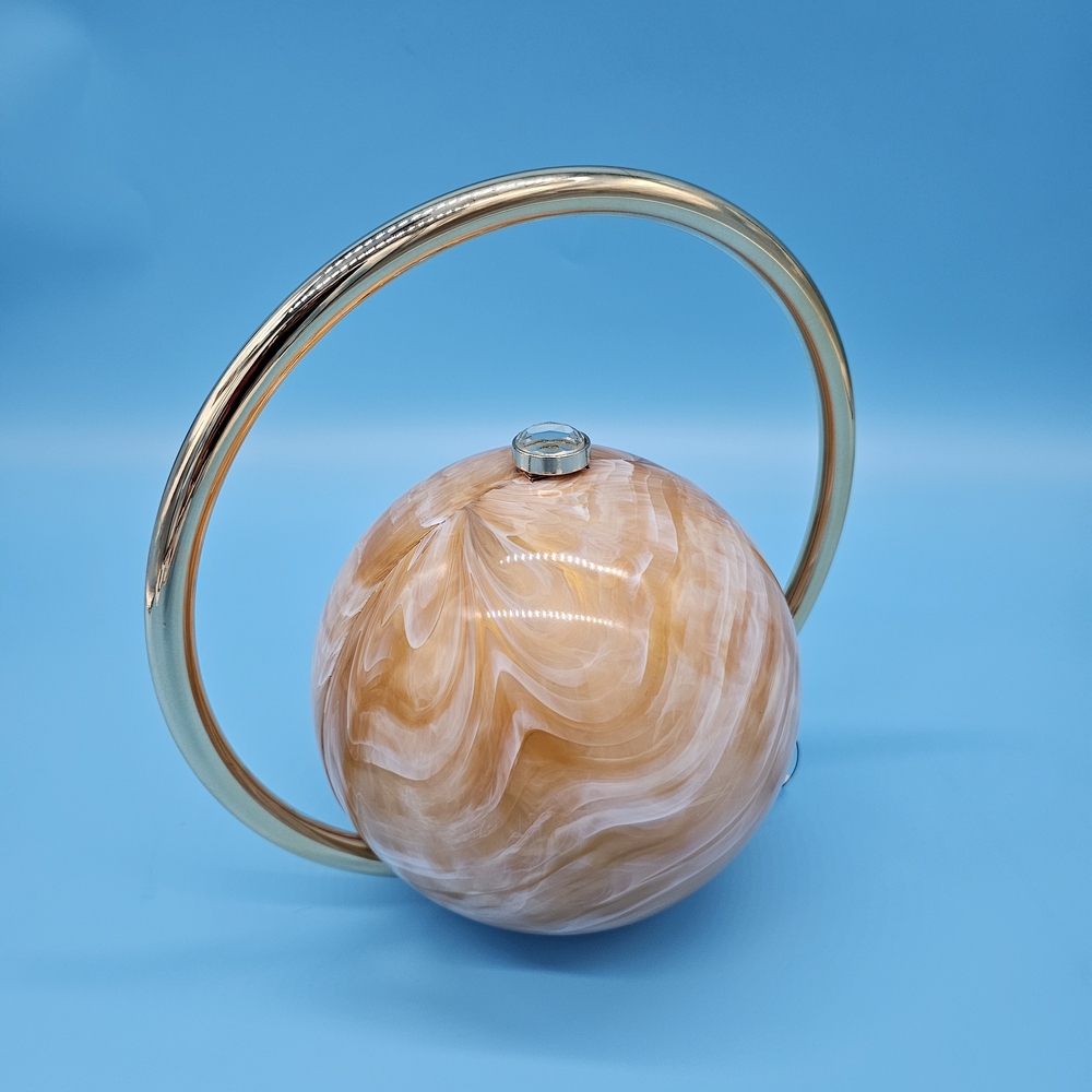 Marble-Effect Round Handbag with Gold Hoop Handle